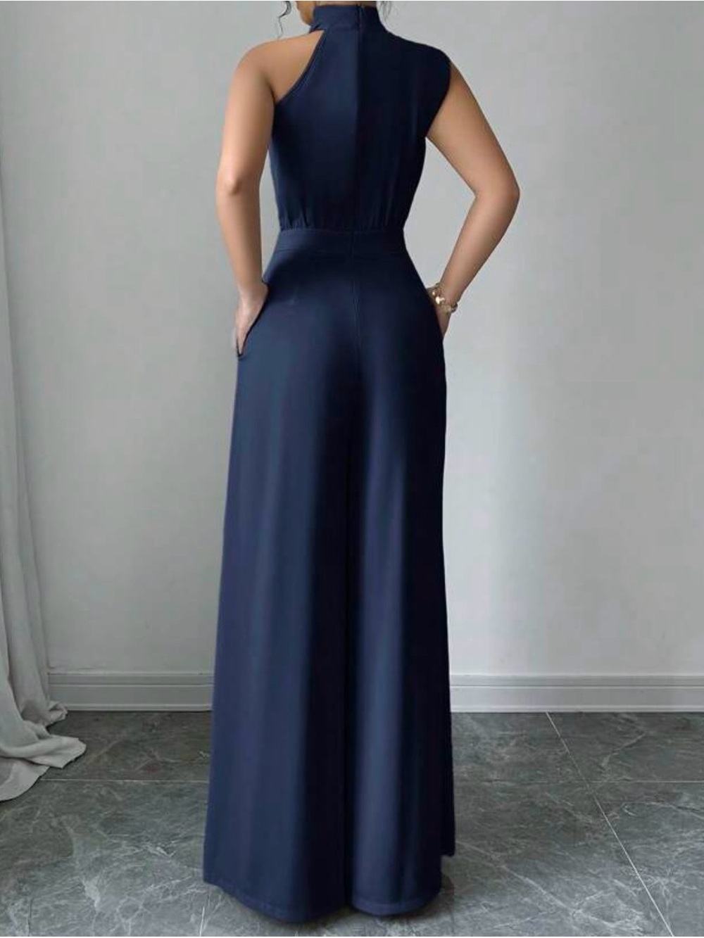 SHEIN Navy Twisted-Halter Wide-Leg Jumpsuit - Picture 2 of 6
